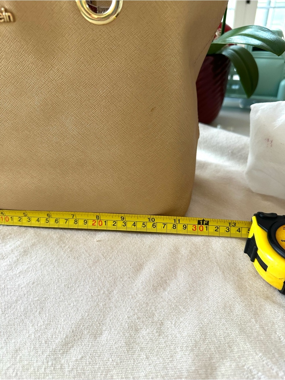 Calvin Klein Metallic Gold Saffiano Tote Shoulder Bag + Dust Bag - Picture 6 of 9